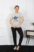 Moda Çizgi Kadın Pamuk Penye Sevgili Kombini Pijama Takımı Gri 50126 Tek Takım Fiyatıdır - 2