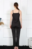 Moda Çizgi Kadın İp Askılı Siyah Pijama Takım 4136 - 4