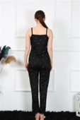Moda Çizgi Kadın İp Askılı Siyah Pijama Takım 4138 - 4