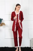 Moda Çizgi Kadın 3'lü Bordo Sabahlık Takım 16108 - 5