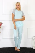 Moda Çizgi Kadın Kolu Dantelli Penye Pijama Takım 4151 thumbnail 1