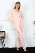 Moda Çizgi Kadın Penye Uzun Kol Önden Düğmeli Pijama Takım 2778 - 2