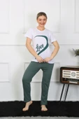 Moda Çizgi Kadın Pamuk Penye Sevgili Kombini Pijama Takımı Beyaz 50127 Tek Takım Fiyatıdır thumbnail 4