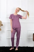 Moda Çizgi Kadın Mürdüm Kısa Kol Pijama Takım 20388 - 3