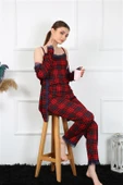 Moda Çizgi Kadın 3'lü Ekoseli Sabahlık Takım 16106 - 4