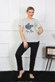 Moda Çizgi Kadın Pamuk Penye Sevgili Kombini Pijama Takımı Gri 50126 Tek Takım Fiyatıdır - 4