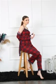 Moda Çizgi Kadın 3'lü Ekoseli Sabahlık Takım 16106 - 1
