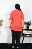 Moda Çizgi Kadın Büyük Beden Mercan Pijama Takımı 202404 - 3