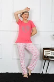 Moda Çizgi Kadın Kısa Kol Penye Pijama Takımı 4211 - 4