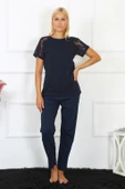 Moda Çizgi Kadın Kolu Dantelli Penye Pijama Takım 4150 thumbnail 2