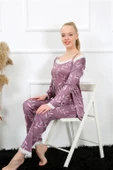 Moda Çizgi Kadın 3'lü Lila Sabahlık Pijama Takım 16103 - 2