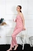 Moda Çizgi Kadın İp Askılı Somon Pijama Takım 4138 - 2