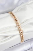 Pirinç Zirkon Taşlı Sıralı Yaprak Model Gold Renk Kadın Bileklik - TJ-BB7531 - 1