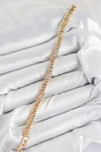 Pirinç Zirkon Taşlı Sıralı Yaprak Model Gold Renk Kadın Bileklik - TJ-BB7531 - 2