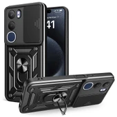 Vivo Y19S Kılıf Magnetik Standlı Kamera Korumalı Zore Sürgülü Vega Kapak - 1