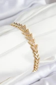 Pirinç Zirkon Taşlı Sıralı Ok Model Gold Renk Kadın Bileklik thumbnail 1
