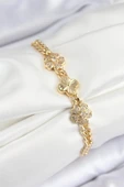 Pirinç Zirkon Taşlı Yonca Model Gold Renk Kadın Bileklik thumbnail 1