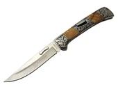 A3159-d Kahverengi Kamp Çakı 23,5cm- Ahşap Sap, Kaplan İşlemeli, Kemerlikli - 1