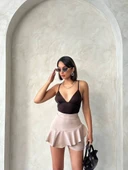 Valonlu fırfırlı şort bej s24683 thumbnail 5