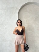 Valonlu fırfırlı şort bej s24683 thumbnail 4