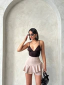 Valonlu fırfırlı şort bej s24683 - 5