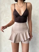 Valonlu fırfırlı şort bej s24683 - 1