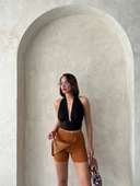 Kapaklı şort etek camel s208 - 4