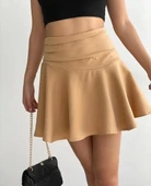 Kemerden büzgülü etek camel - 1