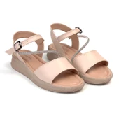 Kadın Krem Taşlı Dolgu Topuklu Sandalet 3 Cm Günlük Rahat thumbnail 3