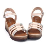 Kadın Krem Taşlı Dolgu Topuklu Sandalet 6 Cm Rahat Yüksek Topuklu thumbnail 4