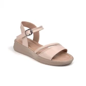 Kadın Krem Tokalı Dolgu Topuklu Sandalet 3 Cm Günlük Rahat thumbnail 1