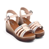 Kadın Krem Taşlı Dolgu Topuklu Sandalet 6 Cm Rahat Yüksek Topuklu thumbnail 3