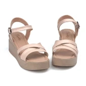 Kadın Krem Dolgu Topuklu Sandalet 6 Cm Rahat Yüksek Topuklu thumbnail 4