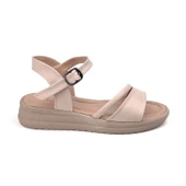 Kadın Krem Tokalı Dolgu Topuklu Sandalet 3 Cm Günlük Rahat thumbnail 2