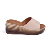 Kadın Krem Dolgu Topuklu Terlik 7 Cm Günlük Rahat Yüksek Topuklu thumbnail 2