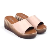 Kadın Krem Dolgu Topuklu Terlik 7 Cm Günlük Rahat Yüksek Topuklu thumbnail 3