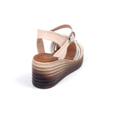 Kadın Krem Taşlı Dolgu Topuklu Sandalet 6 Cm Rahat Yüksek Topuklu thumbnail 5