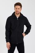 METALIC Siyah Kanguru Cepli Kapüşonlu Fermuarlı İçi Pamuklu Erkek Hırka thumbnail 1