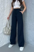 Kadın Mevsimlik Salaş Geniş Paça Yüksek Bel Lacivert Eşofman Altı thumbnail 1