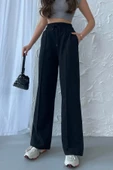 Kadın Mevsimlik Salaş Geniş Paça Yüksek Bel Siyah Eşofman Altı thumbnail 1