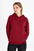 Metalic Kadın Bordo Kapüşonlu Basic Örme Sweatshirt thumbnail 2