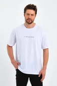 Erkek Beyaz Baskılı Basic Oversize Bisiklet Yaka Kısa Kollu T-shirt thumbnail 3