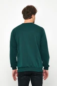 Erkek Koyu Yeşil Basic Bisiklet Yaka Sweatshirt - 6