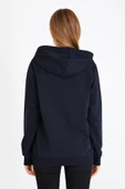 Kadın Lacivert Renk Kapüşonlu Basic Örme Sweatshirt thumbnail 6