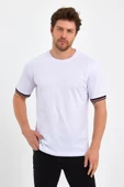Erkek Basic Kolları Şeritli %100 Pamuk Bisiklet Yaka Regular Fit 3'Lü T-shirt - 2