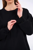 Kadın Siyah Pamuklu Oversize Basic Bisiklet Yaka Sweatshirt thumbnail 5