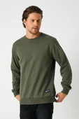Erkek Basic Bisiklet Yaka Haki Sweatshirt thumbnail 1