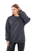 Antrasit Kadın Pamuklu Oversize Basic Bisiklet Yaka Sweatshirt thumbnail 1