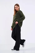 Haki Kadın Pamuklu Oversize Basic Bisiklet Yaka  Sweatshirt thumbnail 3