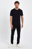 Erkek Siyah Basic Kolları Şeritli %100 Pamuk Bisiklet Yaka Regular Fit T-shirt thumbnail 12